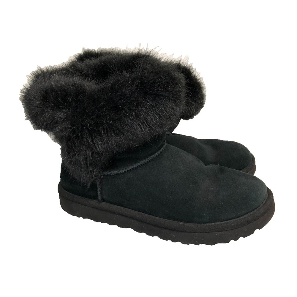 UGG Cathie Boots Womens 8 Black Suede Faux Fur Lined Pull On Winter Outdoor